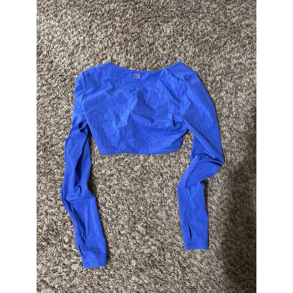 CSB Crop Shop Boutique Long Sleeve Blue Crop Top Twist Front L - Picture 3 of 3